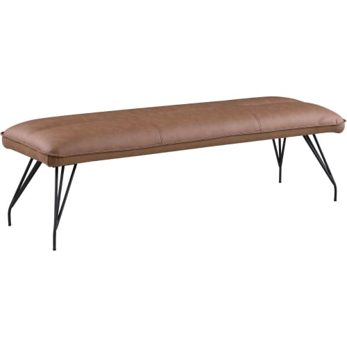 Lillian Bench in Brown Leatherette & Black Steel